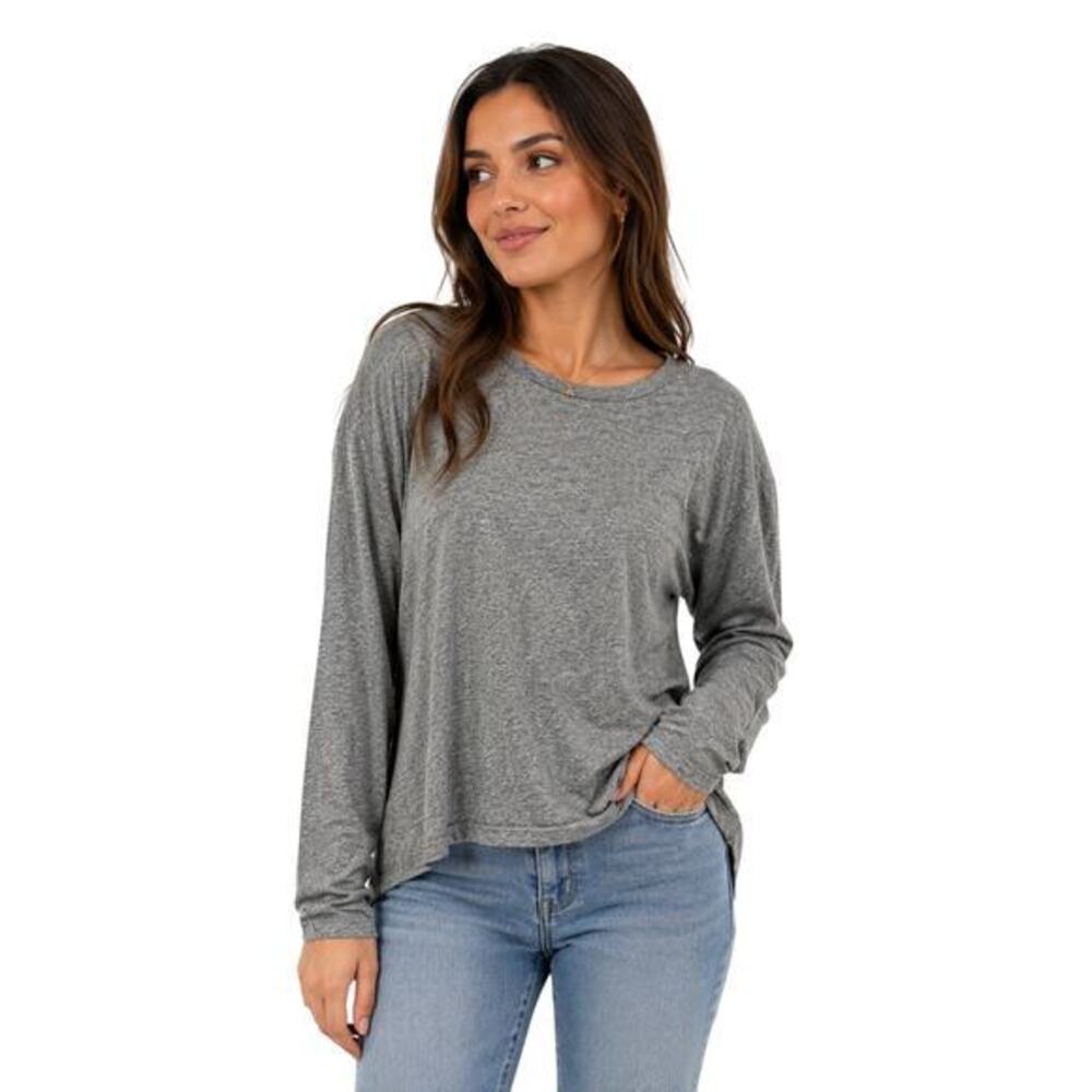 Lulus Heather Gray Drop Shoulder Long Sleeve Crew Tee size XS NWT